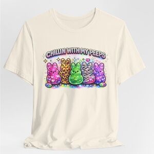 Bella Canvas 90s style Cream Tee with Colorful Bunny Design